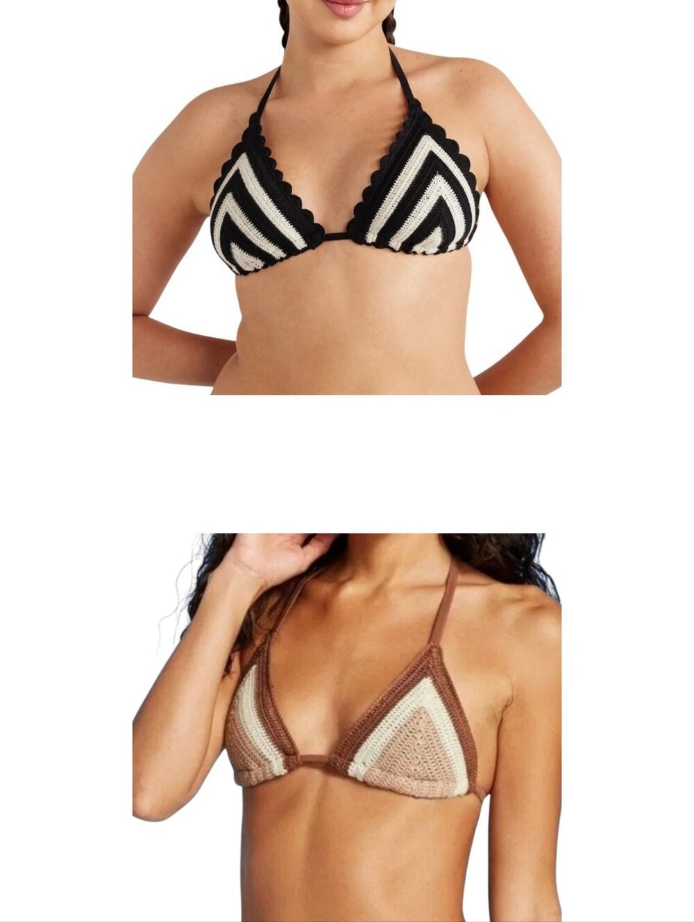 Two Crochet Triangle Bikini Tops Boho Festival Swimwear Size Large